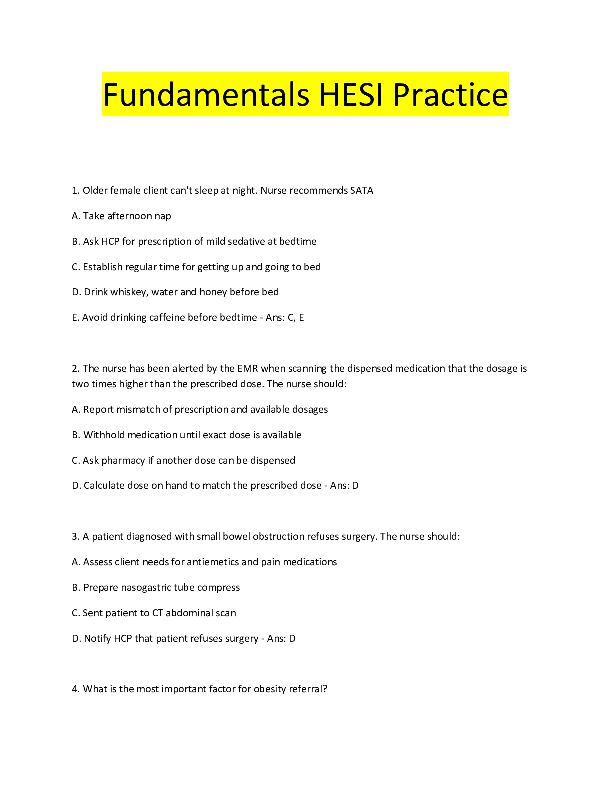 Preview image for Fundamentals HESI Practice